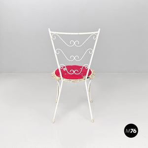 White iron garden chairs with magenta red pillow, 1960s