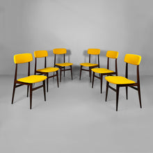 Load image into Gallery viewer, Wooden and yellow fabric chairs, 1960s
