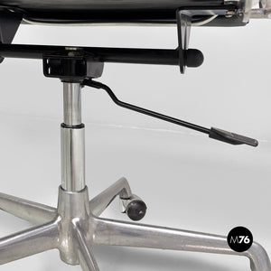 Dark grey leather office chairs EA108 by Charles and Ray Eames for ICF, 1970s