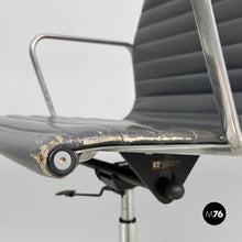 Carica l&#39;immagine nel visualizzatore di Gallery, Dark grey leather office chairs EA108 by Charles and Ray Eames for ICF, 1970s
