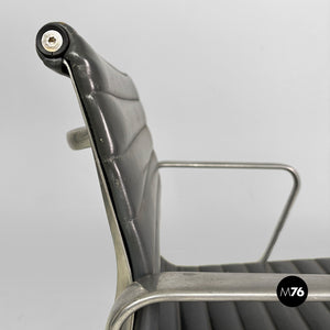 Dark grey leather office chairs EA108 by Charles and Ray Eames for ICF, 1970s