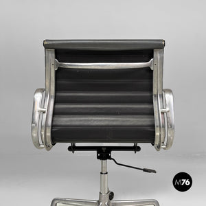 Dark grey leather office chairs EA108 by Charles and Ray Eames for ICF, 1970s