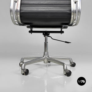 Dark grey leather office chairs EA108 by Charles and Ray Eames for ICF, 1970s