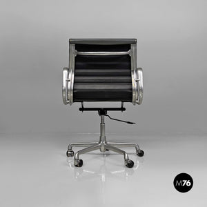 Dark grey leather office chairs EA108 by Charles and Ray Eames for ICF, 1970s