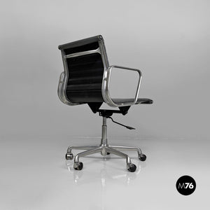 Dark grey leather office chairs EA108 by Charles and Ray Eames for ICF, 1970s
