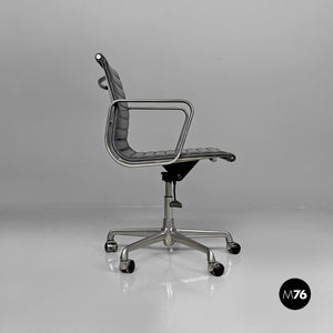 Dark grey leather office chairs EA108 by Charles and Ray Eames for ICF, 1970s