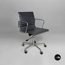 Carica l&#39;immagine nel visualizzatore di Gallery, Dark grey leather office chairs EA108 by Charles and Ray Eames for ICF, 1970s
