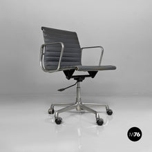 Carica l&#39;immagine nel visualizzatore di Gallery, Dark grey leather office chairs EA108 by Charles and Ray Eames for ICF, 1970s
