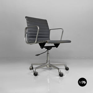 Dark grey leather office chairs EA108 by Charles and Ray Eames for ICF, 1970s