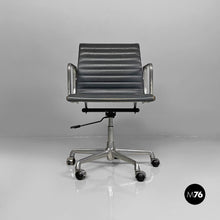 Carica l&#39;immagine nel visualizzatore di Gallery, Dark grey leather office chairs EA108 by Charles and Ray Eames for ICF, 1970s

