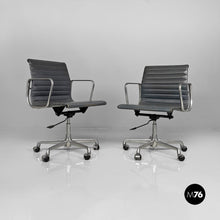 Carica l&#39;immagine nel visualizzatore di Gallery, Dark grey leather office chairs EA108 by Charles and Ray Eames for ICF, 1970s
