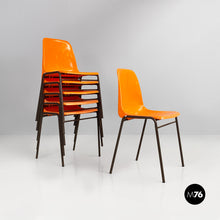 将图片加载到图库查看器，Stackable orange plastic chairs, 1960s
