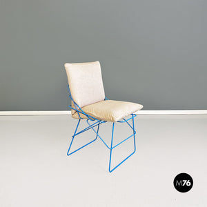 Light blue metal and beige fabric Sof Sof chairs by Enzo Mari for Driade, 1980s