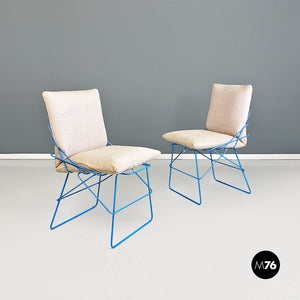 Light blue metal and beige fabric Sof Sof chairs by Enzo Mari for Driade, 1980s