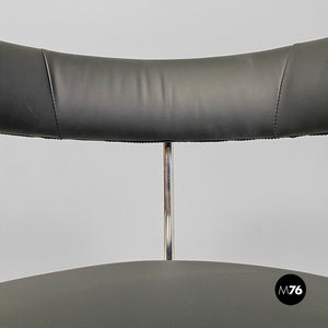 Tub chairs with chromed metal and black leatherette, 1970s