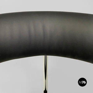 Tub chairs with chromed metal and black leatherette, 1970s