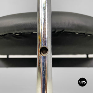 Tub chairs with chromed metal and black leatherette, 1970s