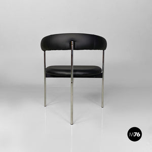Tub chairs with chromed metal and black leatherette, 1970s