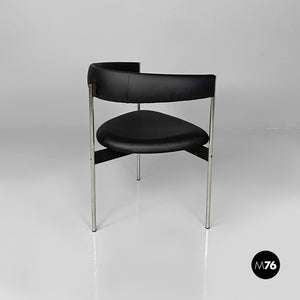 Tub chairs with chromed metal and black leatherette, 1970s