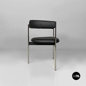 Tub chairs with chromed metal and black leatherette, 1970s