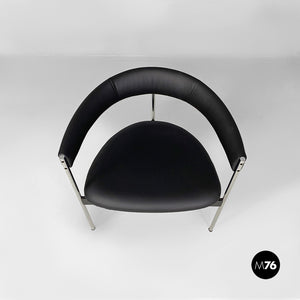 Tub chairs with chromed metal and black leatherette, 1970s
