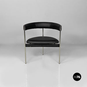 Tub chairs with chromed metal and black leatherette, 1970s