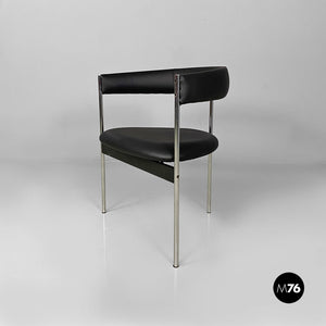 Tub chairs with chromed metal and black leatherette, 1970s