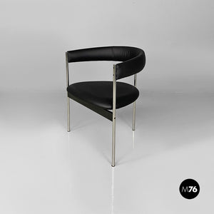 Tub chairs with chromed metal and black leatherette, 1970s