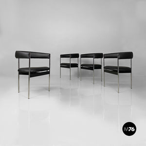 Tub chairs with chromed metal and black leatherette, 1970s