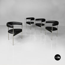 Carica l&#39;immagine nel visualizzatore di Gallery, Tub chairs with chromed metal and black leatherette, 1970s
