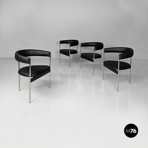 Tub chairs with chromed metal and black leatherette, 1970s
