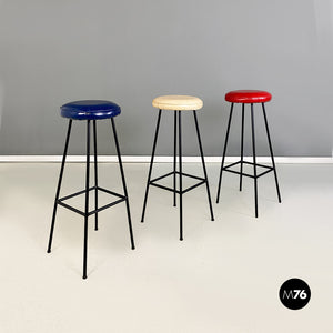 Metal high stools with colored seat, 1960s