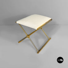 Carica l'immagine nel visualizzatore di Gallery, Stools in golden metal and white fabric, 1980s
