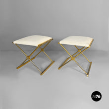Carica l'immagine nel visualizzatore di Gallery, Stools in golden metal and white fabric, 1980s
