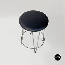 Load image into Gallery viewer, Steel and black sky round stool, 1970s
