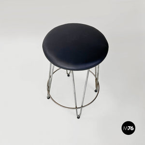 Steel and black sky round stool, 1970s