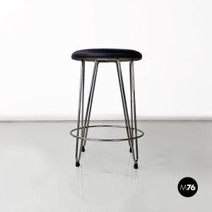 Steel and black sky round stool, 1970s