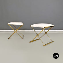 Load image into Gallery viewer, Stools in golden metal and white fabric, 1980s
