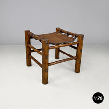 Load image into Gallery viewer, Brown leather and wood stool, 1950s
