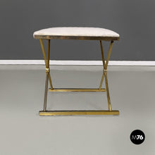 Load image into Gallery viewer, Stools in golden metal and white fabric, 1980s
