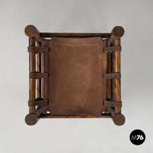 Load image into Gallery viewer, Brown leather and wood stool, 1950s
