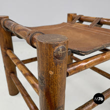 Load image into Gallery viewer, Brown leather and wood stool, 1950s
