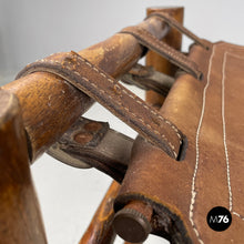 Load image into Gallery viewer, Brown leather and wood stool, 1950s
