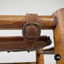 Load image into Gallery viewer, Brown leather and wood stool, 1950s
