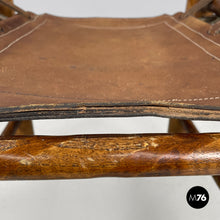 Load image into Gallery viewer, Brown leather and wood stool, 1950s
