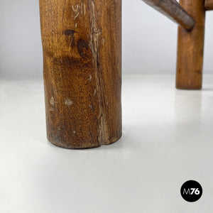 Brown leather and wood stool, 1950s