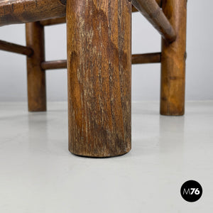 Brown leather and wood stool, 1950s