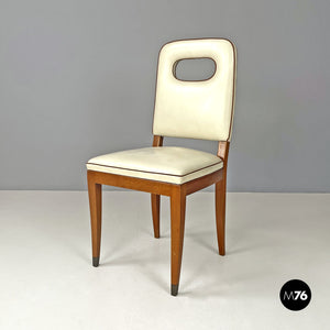 White leather and wood chair by Giovanni Gariboldi, 1940s