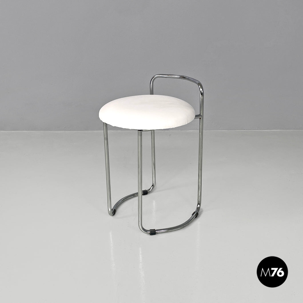 Metal stool with white faux leather, 1980s