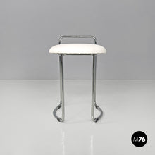 Load image into Gallery viewer, Metal stool with white faux leather, 1980s
